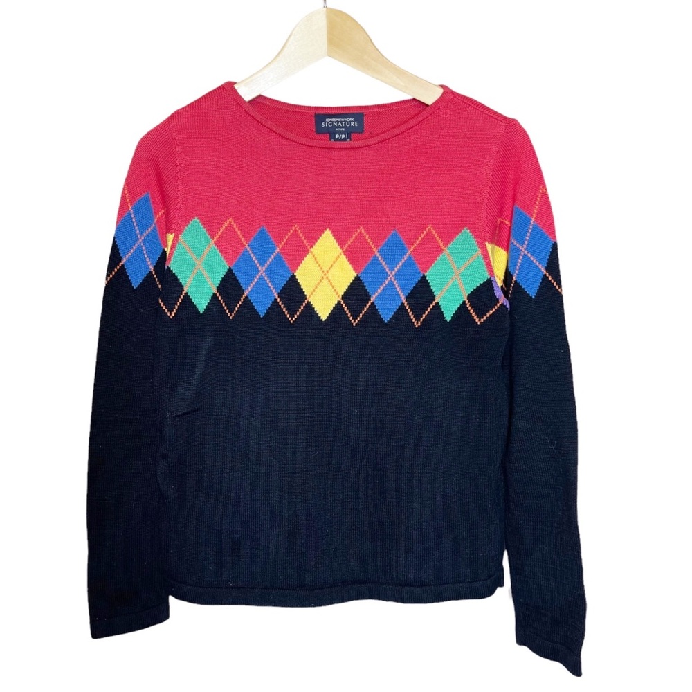 Vintage 90s Argyle Primary Colored Cotton Sweater